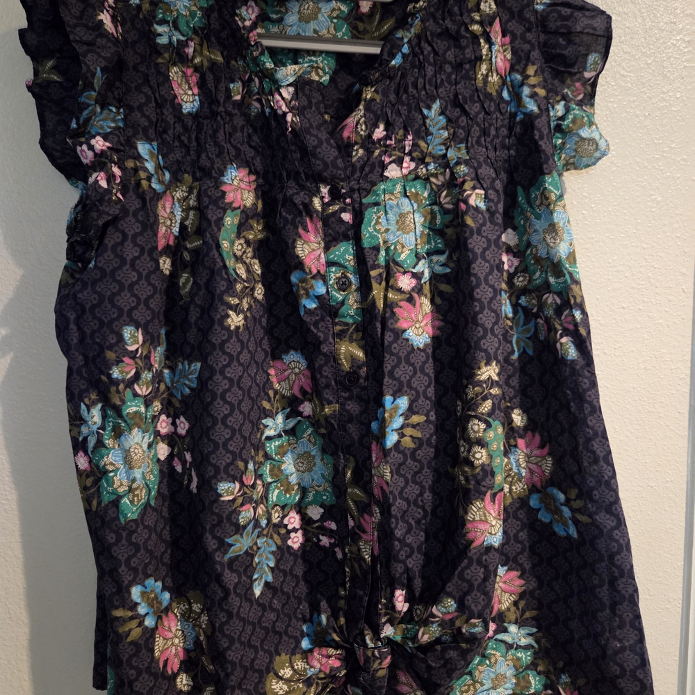 Lane Bryant Black Floral Smocked Cotton Blouse Size 20